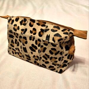 ROYAL STANDARD Adeline Leopard Print Cow Hide Cosmetic Bag 10”x6.5”x4”